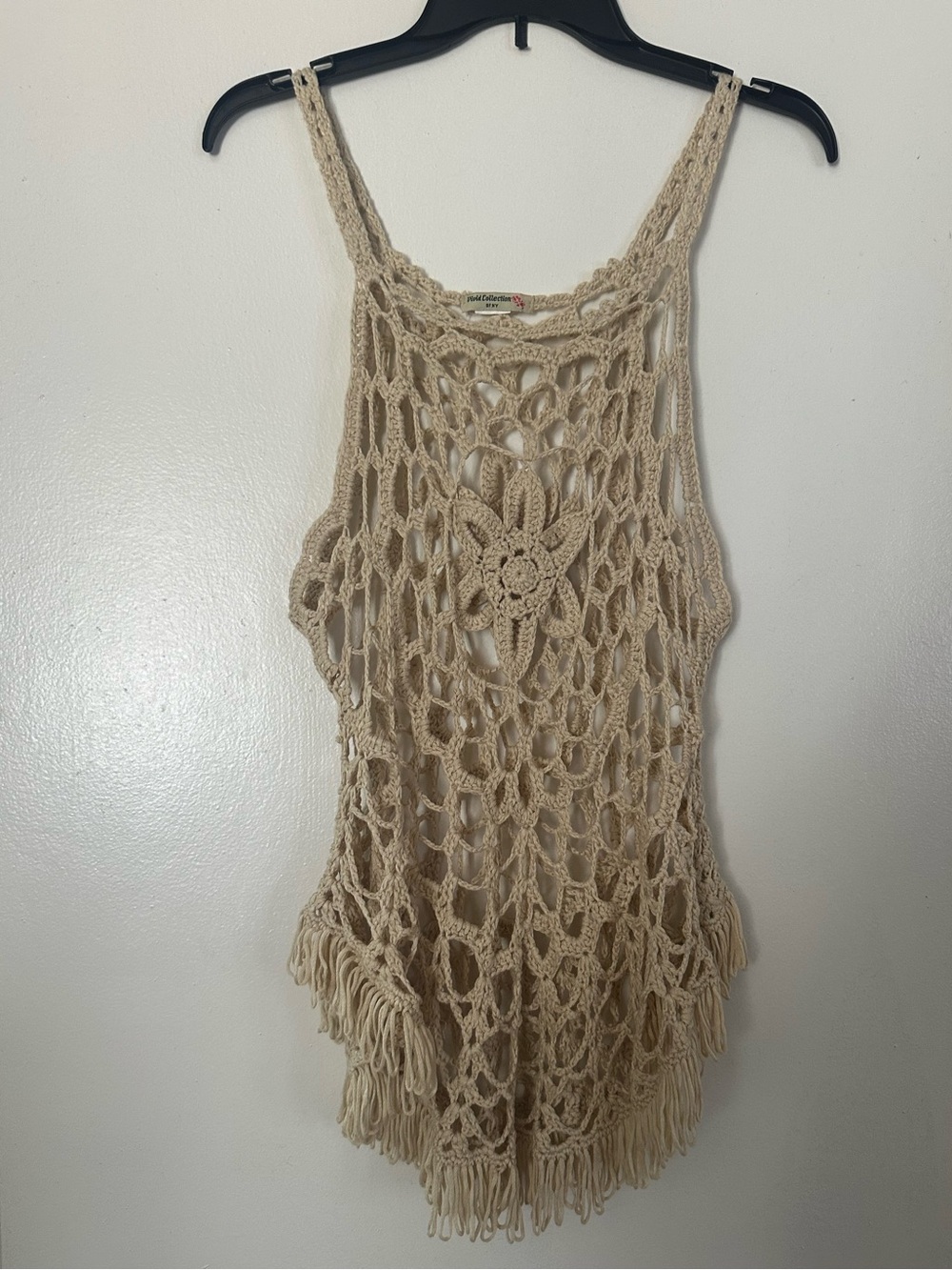 Crochet Open-Weave Tank Top in Cream